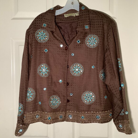 Pushpa Women Sequin Embroidered Brown Blazer/Jacket - Picture 1 of 5